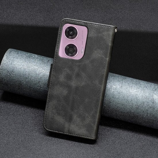 Motorola Moto G34 Hoesje - MobyDefend Wallet Book Case Met Koord - Zwart