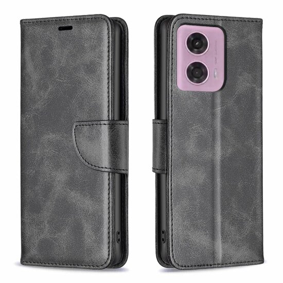 Motorola Moto G34 Hoesje, MobyDefend Wallet Book Case Met Koord, Zwart