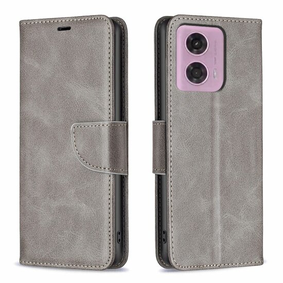 Motorola Moto G34 Hoesje, MobyDefend Wallet Book Case Met Koord,  Grijs