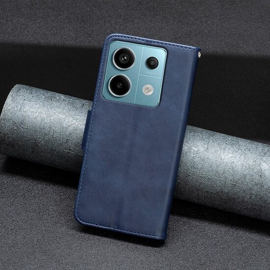 Xiaomi Redmi Note 13 Pro 4G Hoesje, MobyDefend Wallet Book Case Met Koord, Blauw