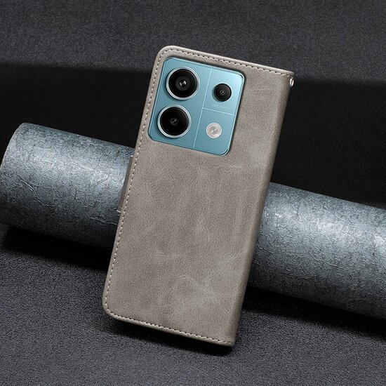Xiaomi Redmi Note 13 Pro 4G Hoesje - MobyDefend Wallet Book Case Met Koord - Grijs