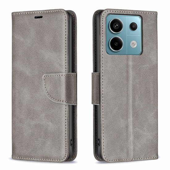 Xiaomi Redmi Note 13 Pro 4G Hoesje, MobyDefend Wallet Book Case Met Koord, Grijs