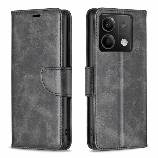 Xiaomi Redmi Note 13 5G Hoesje, MobyDefend Wallet Book Case Met Koord, Zwart