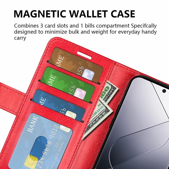 Xiaomi 14 Hoesje, MobyDefend Wallet Book Case (Sluiting Achterkant), Bruin