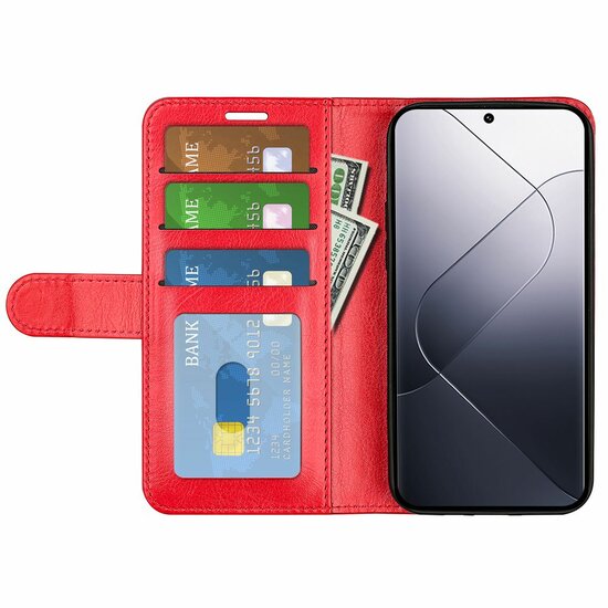 Xiaomi 14 Hoesje, MobyDefend Wallet Book Case (Sluiting Achterkant), Rood