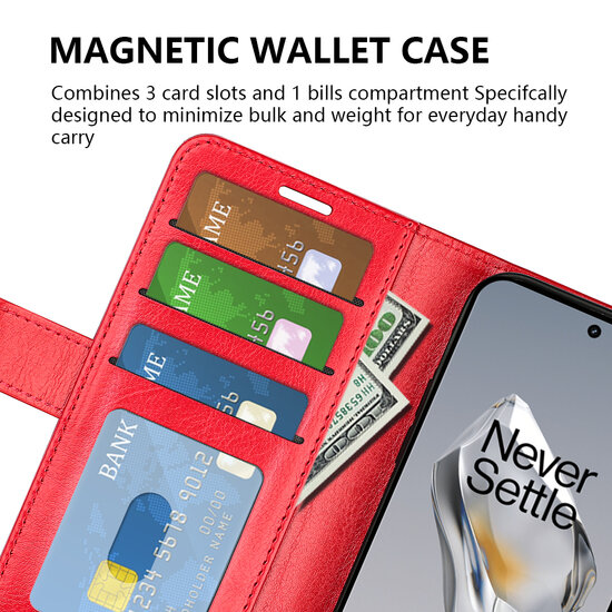 OnePlus 12 Hoesje, MobyDefend Wallet Book Case (Sluiting Achterkant), Bruin
