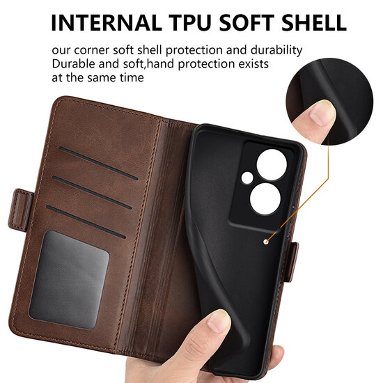 OnePlus 12 Hoesje, MobyDefend Luxe Wallet Book Case (Sluiting Zijkant), Bruin