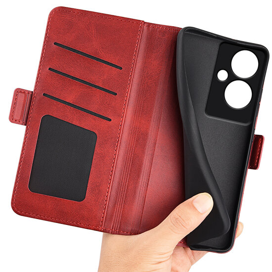 OnePlus 12 Hoesje, MobyDefend Luxe Wallet Book Case (Sluiting Zijkant), Rood