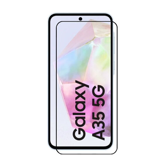 Samsung Galaxy A35 Screenprotector - MobyDefend Screensaver Met Zwarte Randen - Gehard Glas 