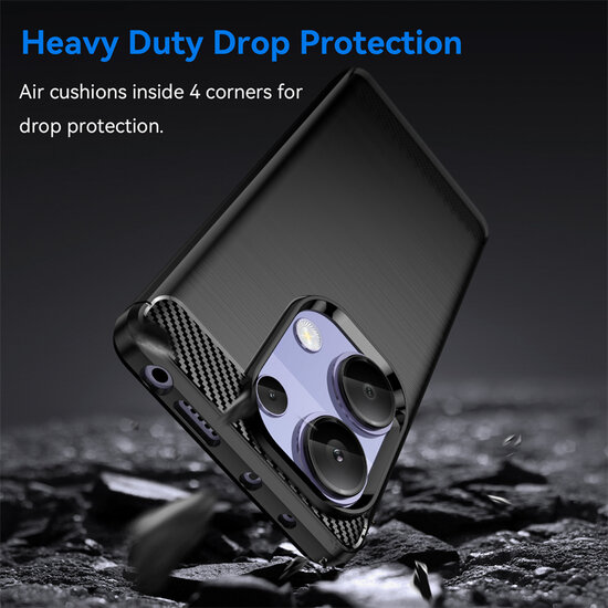 Xiaomi Redmi Note 13 Pro 4G Hoesje - MobyDefend TPU Backcover - Geborstelde Metaal &amp; Carbon-Look - Zwart