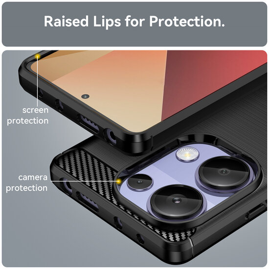 Xiaomi Redmi Note 13 Pro 4G Hoesje - MobyDefend TPU Backcover - Geborstelde Metaal &amp; Carbon-Look - Blauw