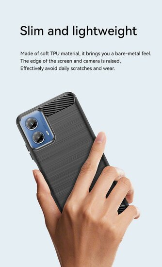 Motorola Moto G34 Hoesje - MobyDefend TPU Backcover - Geborstelde Metaal &amp; Carbon-Look - Zwart