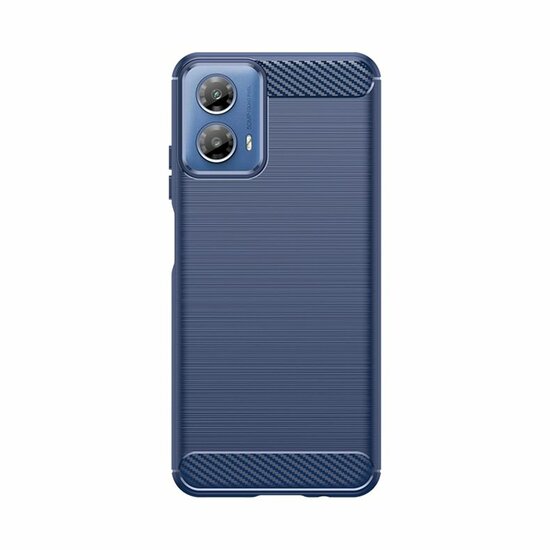 Motorola Moto G34 Hoesje, MobyDefend TPU Gelcase, Geborsteld Metaal + Carbonlook, Blauw