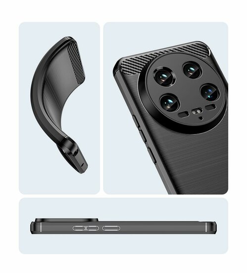 Xiaomi 14 Ultra Hoesje - MobyDefend TPU Backcover - Geborstelde Metaal &amp; Carbon-Look - Zwart