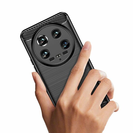 Xiaomi 14 Ultra Hoesje - MobyDefend TPU Backcover - Geborstelde Metaal &amp; Carbon-Look - Zwart