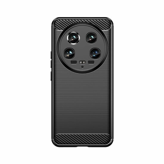 Xiaomi 14 Ultra Hoesje - MobyDefend TPU Backcover - Geborstelde Metaal &amp; Carbon-Look - Zwart