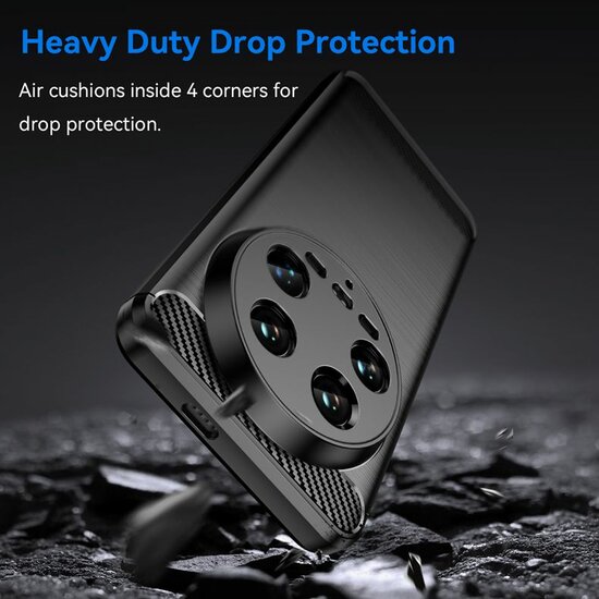 Xiaomi 14 Ultra Hoesje - MobyDefend TPU Backcover - Geborstelde Metaal &amp; Carbon-Look - Zwart