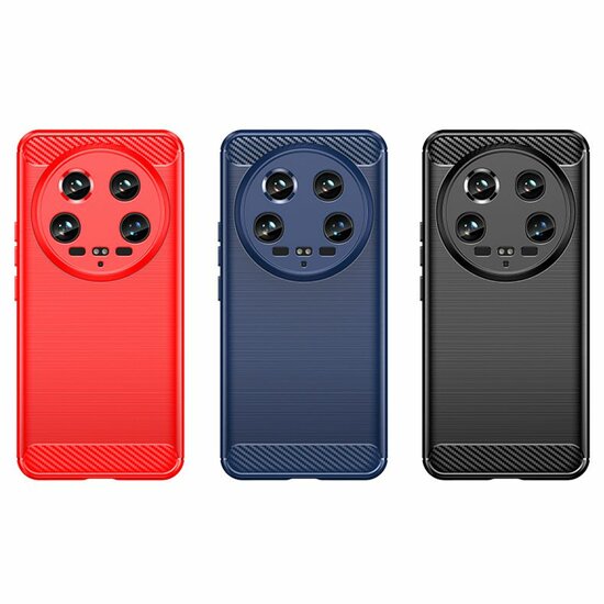 Xiaomi 14 Ultra Hoesje - MobyDefend TPU Backcover - Geborstelde Metaal &amp; Carbon-Look - Blauw