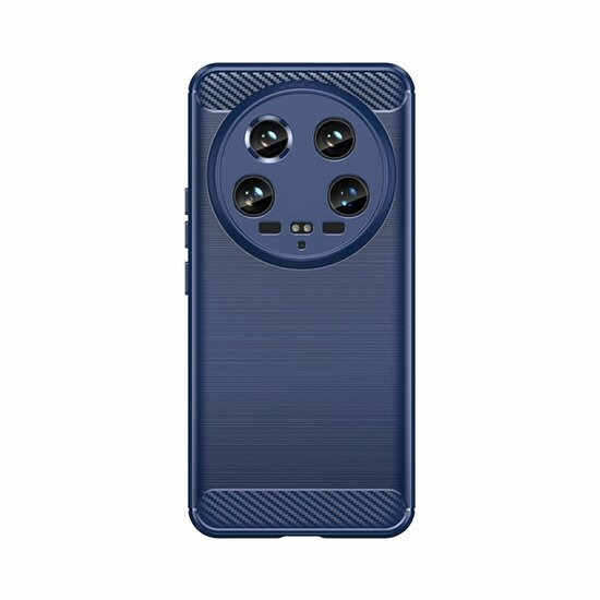 Xiaomi 14 Ultra Hoesje - MobyDefend TPU Backcover - Geborstelde Metaal &amp; Carbon-Look - Blauw