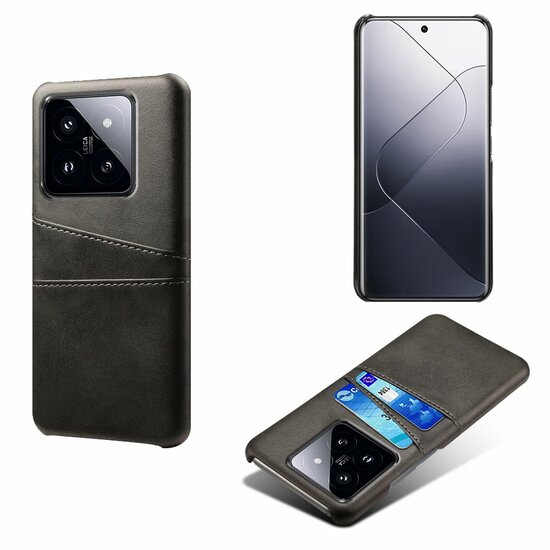 Xiaomi 14 Hoesje - MobyDefend Lederen Backcover Met Vakjes Voor Pasjes - Zwart