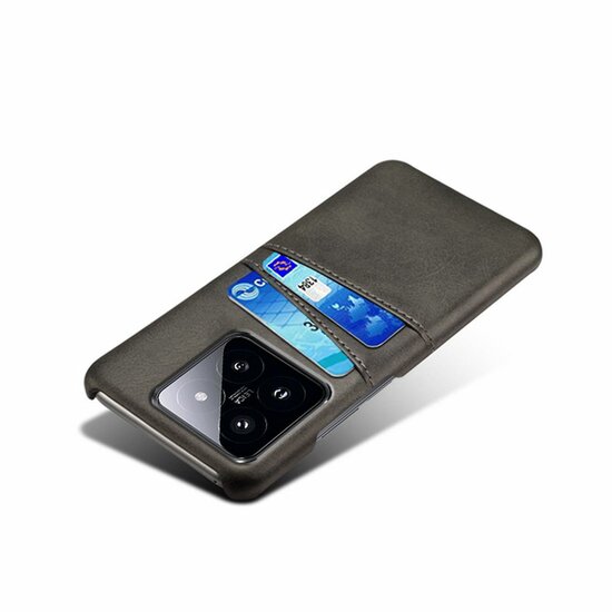 Xiaomi 14 Hoesje - MobyDefend Lederen Backcover Met Vakjes Voor Pasjes - Zwart