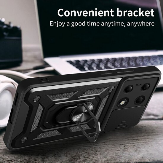 Xiaomi Redmi Note 13 Pro 4G Hoesje - MobyDefend Pantsercase Met Draaibare Ring - Zwart