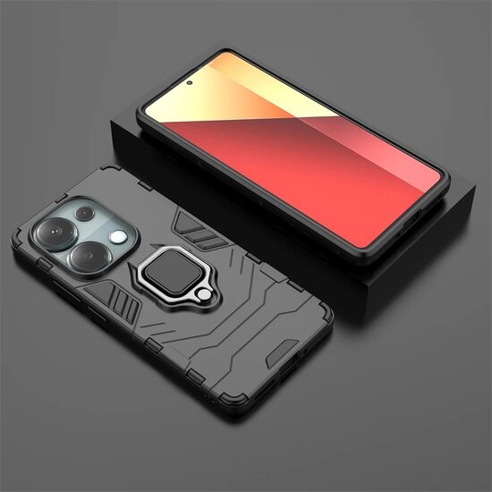 Xiaomi Redmi Note 13 Pro 4G Hoesje - MobyDefend Dubbelgelaagde Pantsercase Met Standaard - Zwart