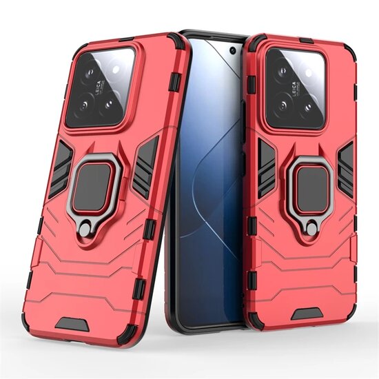 Xiaomi 14 Hoesje - MobyDefend Dubbelgelaagde Pantsercase Met Standaard - Rood