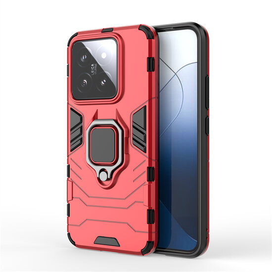 Xiaomi 14 Hoesje - MobyDefend Dubbelgelaagde Pantsercase Met Standaard - Rood