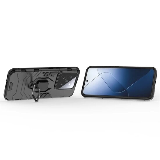 Xiaomi 14 Hoesje - MobyDefend Dubbelgelaagde Pantsercase Met Standaard - Blauw