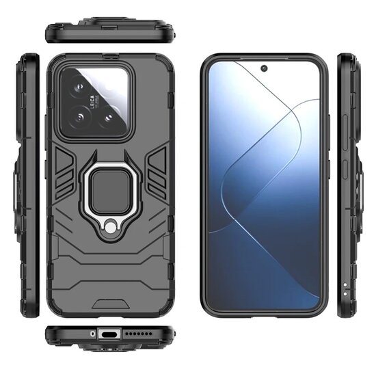 Xiaomi 14 Hoesje - MobyDefend Dubbelgelaagde Pantsercase Met Standaard - Blauw