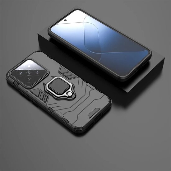 Xiaomi 14 Hoesje - MobyDefend Dubbelgelaagde Pantsercase Met Standaard - Blauw