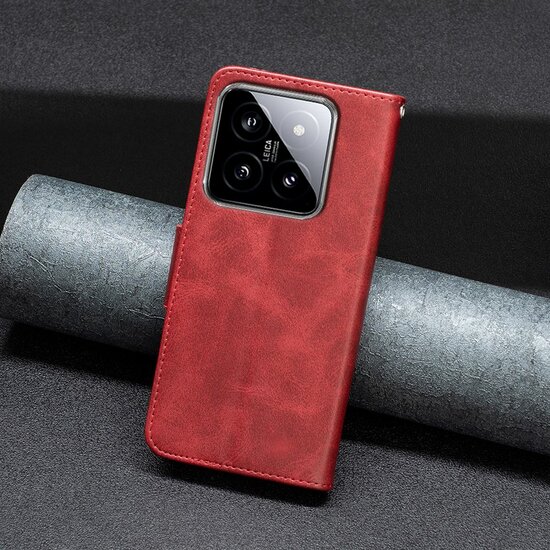 Xiaomi 14 Hoesje - MobyDefend Wallet Book Case Met Koord - Rood