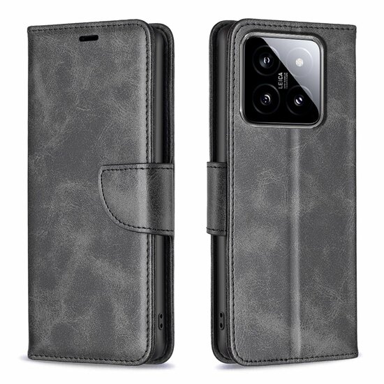 Xiaomi 14 Hoesje - MobyDefend Wallet Book Case Met Koord - Zwart