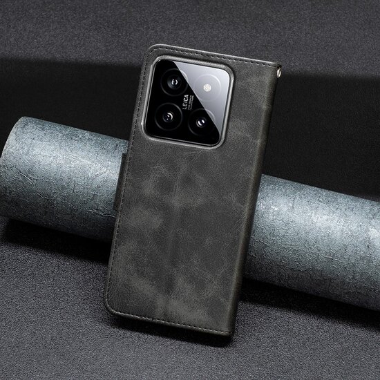 Xiaomi 14 Hoesje - MobyDefend Wallet Book Case Met Koord - Zwart