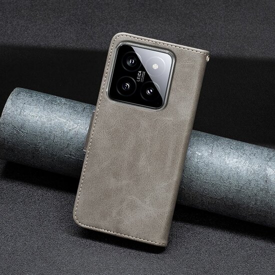 Xiaomi 14 Hoesje - MobyDefend Wallet Book Case Met Koord - Grijs