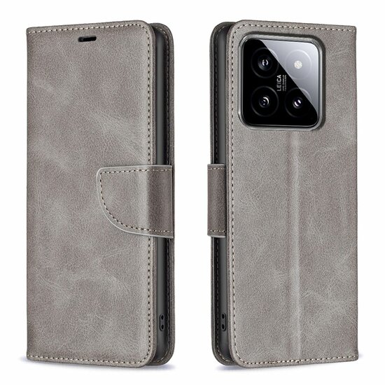Xiaomi 14 Hoesje - MobyDefend Wallet Book Case Met Koord - Grijs