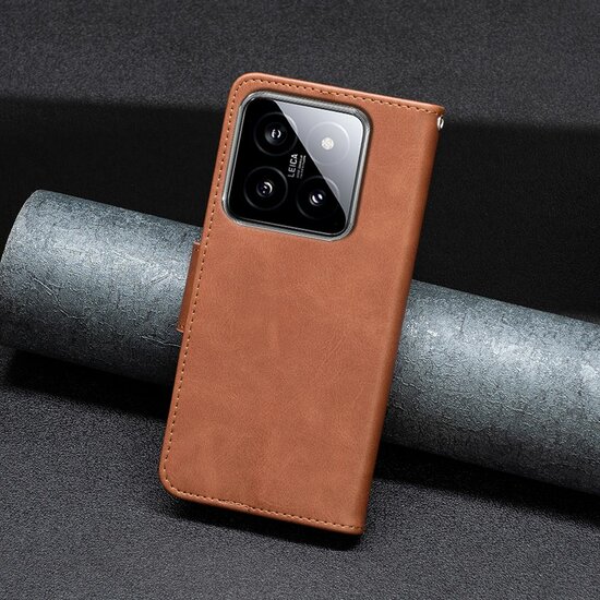 Xiaomi 14 Hoesje - MobyDefend Wallet Book Case Met Koord - Bruin