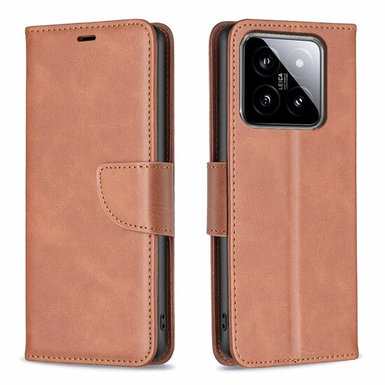 Xiaomi 14 Hoesje - MobyDefend Wallet Book Case Met Koord - Bruin