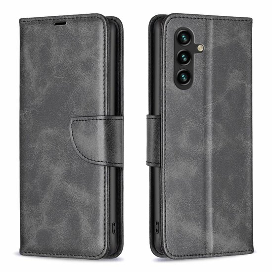 Samsung Galaxy A55 Hoesje, MobyDefend Wallet Book Case Met Koord, Zwart