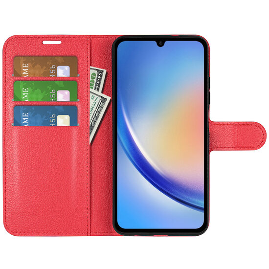Samsung Galaxy A35 Hoesje, MobyDefend Kunstleren Wallet Book Case (Sluiting Voorkant), Rood