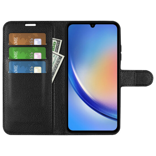 Samsung Galaxy A35 Hoesje, MobyDefend Kunstleren Wallet Book Case (Sluiting Voorkant), Zwart