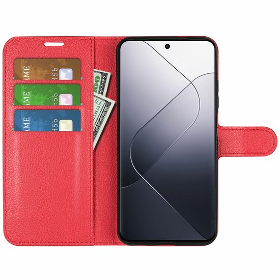 Xiaomi 14 Hoesje, MobyDefend Kunstleren Wallet Book Case (Sluiting Voorkant), Rood