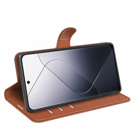 Xiaomi 14 Hoesje - MobyDefend Kunstleren Wallet Book Case (Sluiting Voorkant) - Bruin