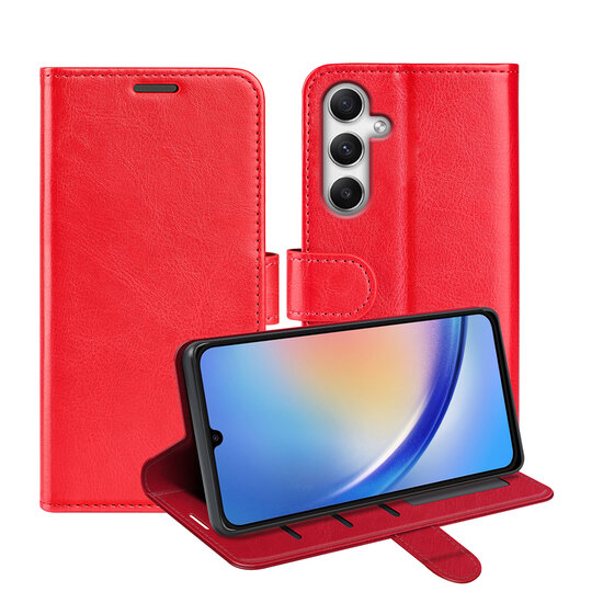 Samsung Galaxy A35 Hoesje, MobyDefend Wallet Book Case (Sluiting Achterkant), Rood