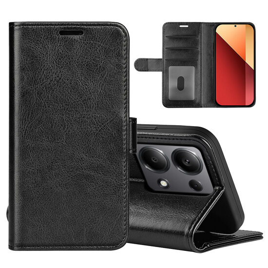 Xiaomi Redmi Note 13 Pro 4G Hoesje, MobyDefend Wallet Book Case (Sluiting Achterkant), Zwart