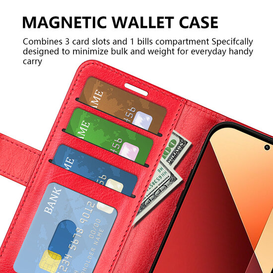 Xiaomi Redmi Note 13 Pro 4G Hoesje - MobyDefend Wallet Book Case (Sluiting Achterkant) - Rood