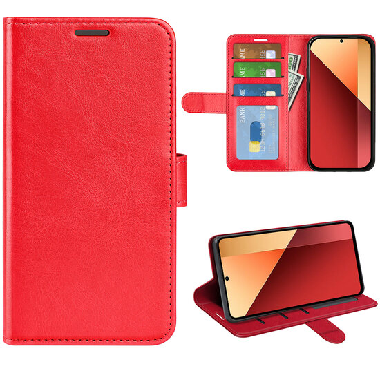 Xiaomi Redmi Note 13 Pro 4G Hoesje, MobyDefend Wallet Book Case (Sluiting Achterkant), Rood