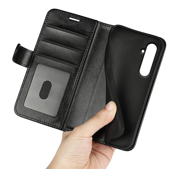 Samsung Galaxy A55 Hoesje, MobyDefend Wallet Book Case (Sluiting Achterkant), Zwart