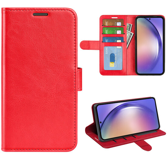 Samsung Galaxy A55 Hoesje, MobyDefend Wallet Book Case (Sluiting Achterkant), Rood